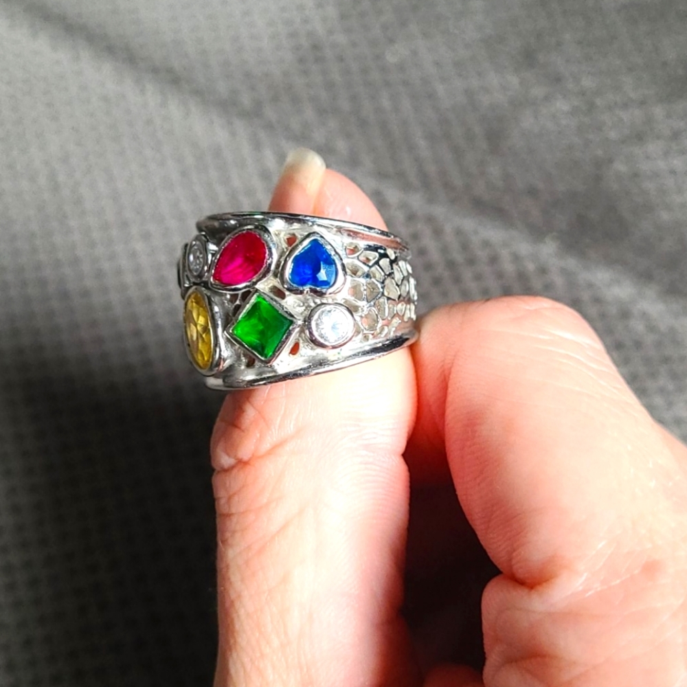 ⭐Colored Gemstone Rhodium Ring⭐ - Picture 2 of 4